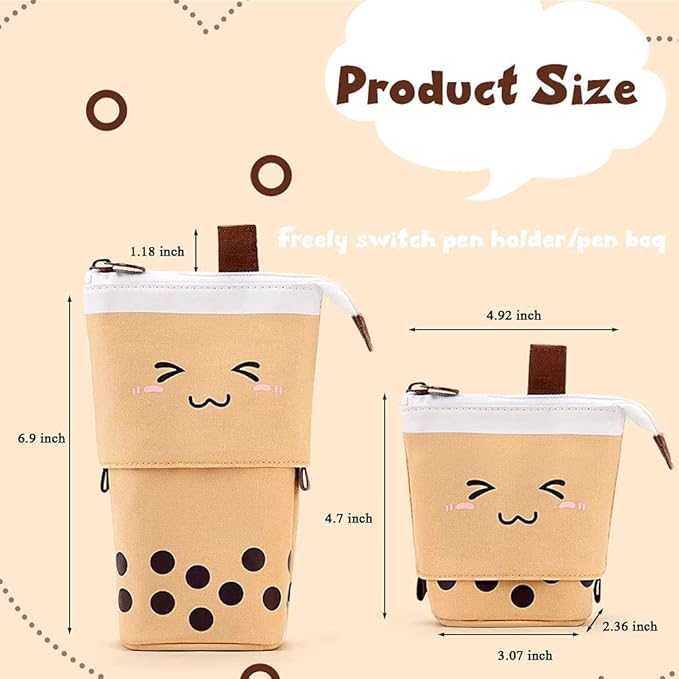 Cute Standing Pencil Case for Kids, Pop Up Pencil Box Makeup Pouch, Christmas Gift Kids Corduroy Pen Holder Organizer Cosmetics Bag, Kawaii Stationary (Brown)