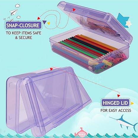 1 PCS Pencil Box,Double Layer Large Capacity Pencil Box,Hard Pen Case with Snap-tight Lid, Plastic Pencils Case for Office School Supplies Pen Boxes,Storage Organizer for Gel Pens Erasers-Purple