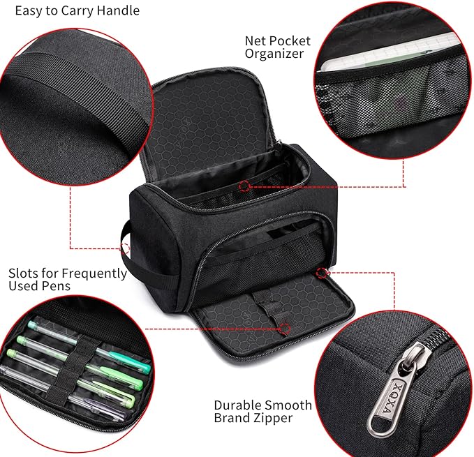 Large Capacity Pencil Case Organizer, Multifunctional Extra Big Pencil Pouch with Compartmens, Travel Simple Stationery Pen Bag, Fabric Pencil Bag for Men Women Girl Boy (Black)