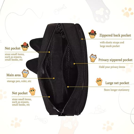 Large Capacity Pencil Case, 3D Cat Pen Bags Pencil Pouch Organizer for Office College School