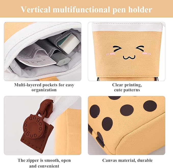 Cute Standing Pencil Case for Kids, Pop Up Pencil Box Makeup Pouch, Christmas Gift Kids Corduroy Pen Holder Organizer Cosmetics Bag, Kawaii Stationary (Brown)