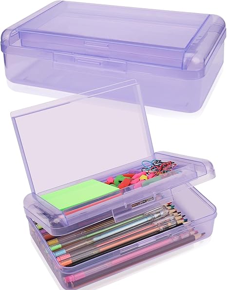 1 PCS Pencil Box,Double Layer Large Capacity Pencil Box,Hard Pen Case with Snap-tight Lid, Plastic Pencils Case for Office School Supplies Pen Boxes,Storage Organizer for Gel Pens Erasers-Purple