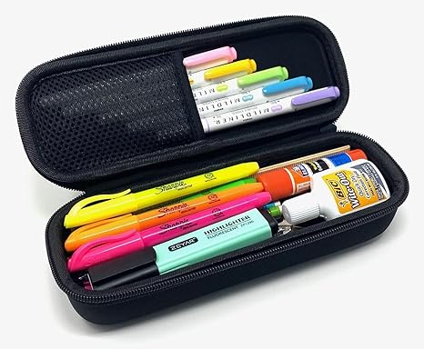 Large Capacity Pencil Pen Case - Simple Zipper Organizer Box - Hard Sided Slim Art Pouch Bag for Colored Markers - Adults Teens Office Supply College (Black)