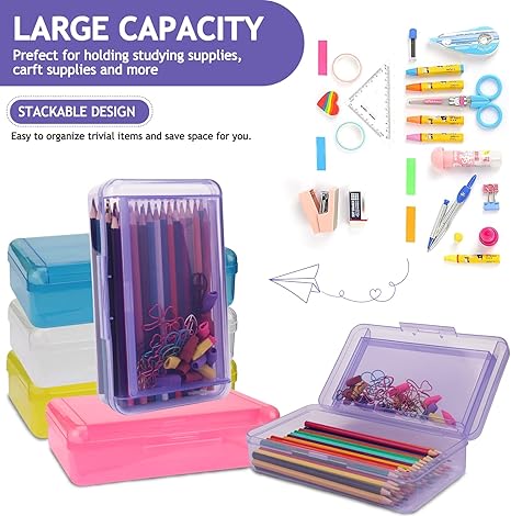 1 PCS Pencil Box,Double Layer Large Capacity Pencil Box,Hard Pen Case with Snap-tight Lid, Plastic Pencils Case for Office School Supplies Pen Boxes,Storage Organizer for Gel Pens Erasers-Purple