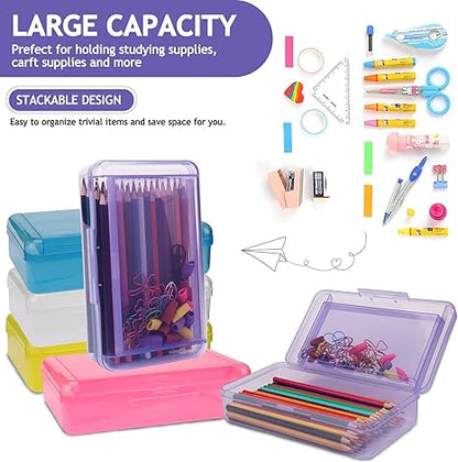1 PCS Pencil Box,Double Layer Large Capacity Pencil Box,Hard Pen Case with Snap-tight Lid, Plastic Pencils Case for Office School Supplies Pen Boxes,Storage Organizer for Gel Pens Erasers-Purple