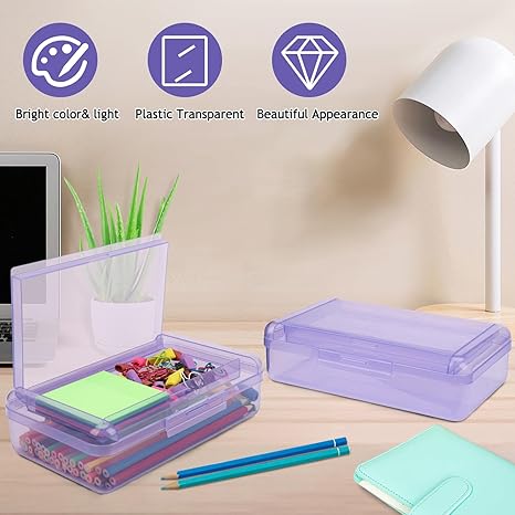 1 PCS Pencil Box,Double Layer Large Capacity Pencil Box,Hard Pen Case with Snap-tight Lid, Plastic Pencils Case for Office School Supplies Pen Boxes,Storage Organizer for Gel Pens Erasers-Purple
