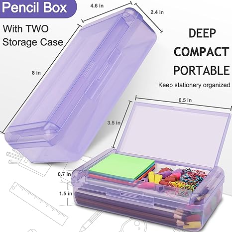 1 PCS Pencil Box,Double Layer Large Capacity Pencil Box,Hard Pen Case with Snap-tight Lid, Plastic Pencils Case for Office School Supplies Pen Boxes,Storage Organizer for Gel Pens Erasers-Purple