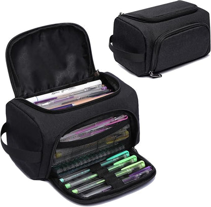 Large Capacity Pencil Case Organizer, Multifunctional Extra Big Pencil Pouch with Compartmens, Travel Simple Stationery Pen Bag, Fabric Pencil Bag for Men Women Girl Boy (Black)