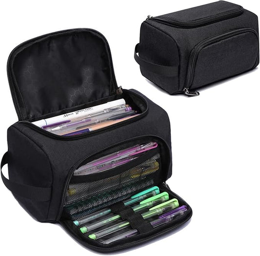 Large Capacity Pencil Case Organizer, Multifunctional Extra Big Pencil Pouch with Compartmens, Travel Simple Stationery Pen Bag, Fabric Pencil Bag for Men Women Girl Boy (Black)