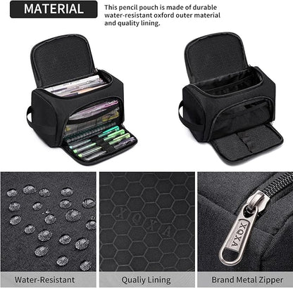Large Capacity Pencil Case Organizer, Multifunctional Extra Big Pencil Pouch with Compartmens, Travel Simple Stationery Pen Bag, Fabric Pencil Bag for Men Women Girl Boy (Black)